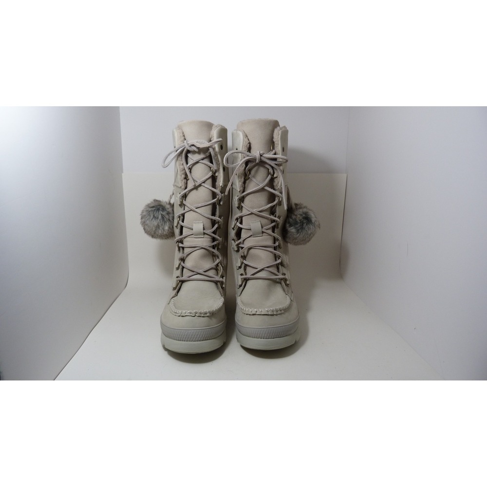 Manitobah Mukluks Women 11 Cream Leather Lace Up Pom Pom Winter Boots 6059497